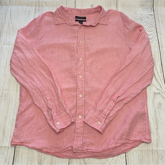 Banana Republic Soft Pink Linen Casual Button-Down Shirt Large - Picture 1 of 9
